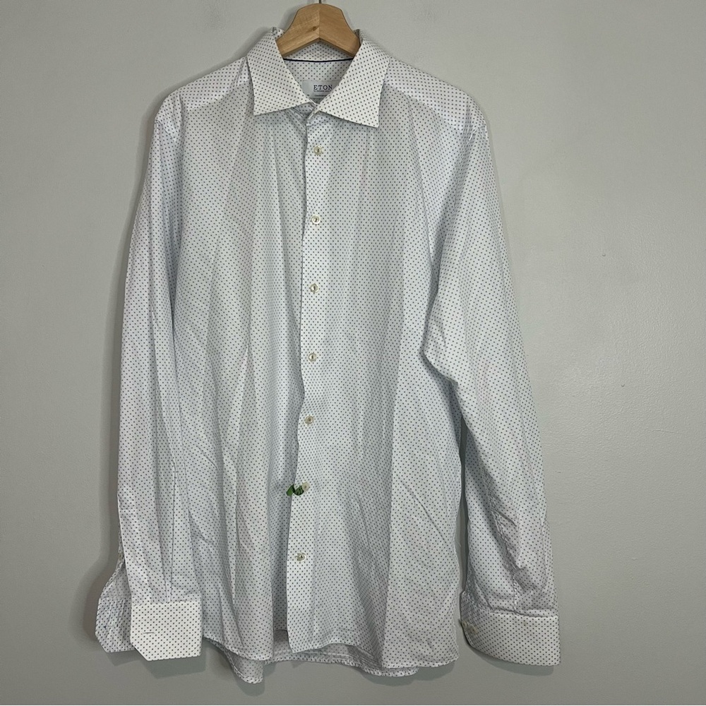 Eton White Blue Sparkle Cotton Contemporary Dress Shirt 44 X-Large